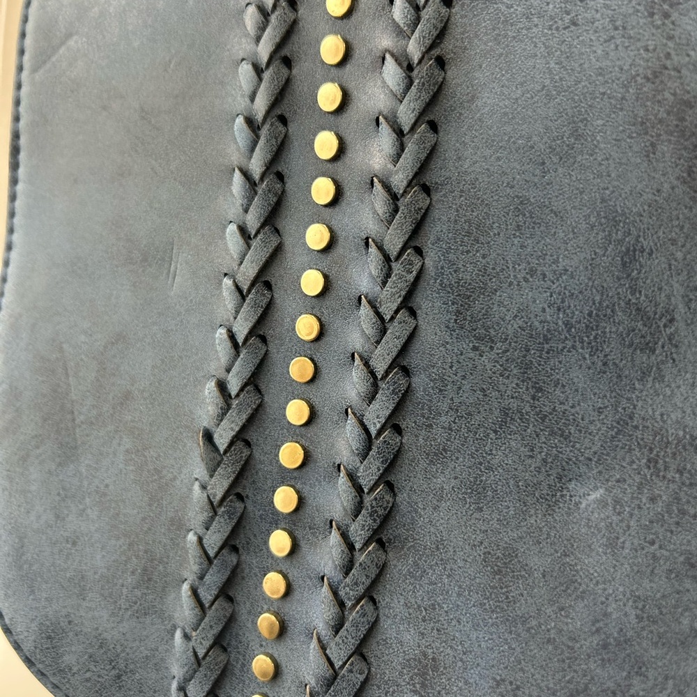 Elegant Blue Leather Bag with Gold Accents